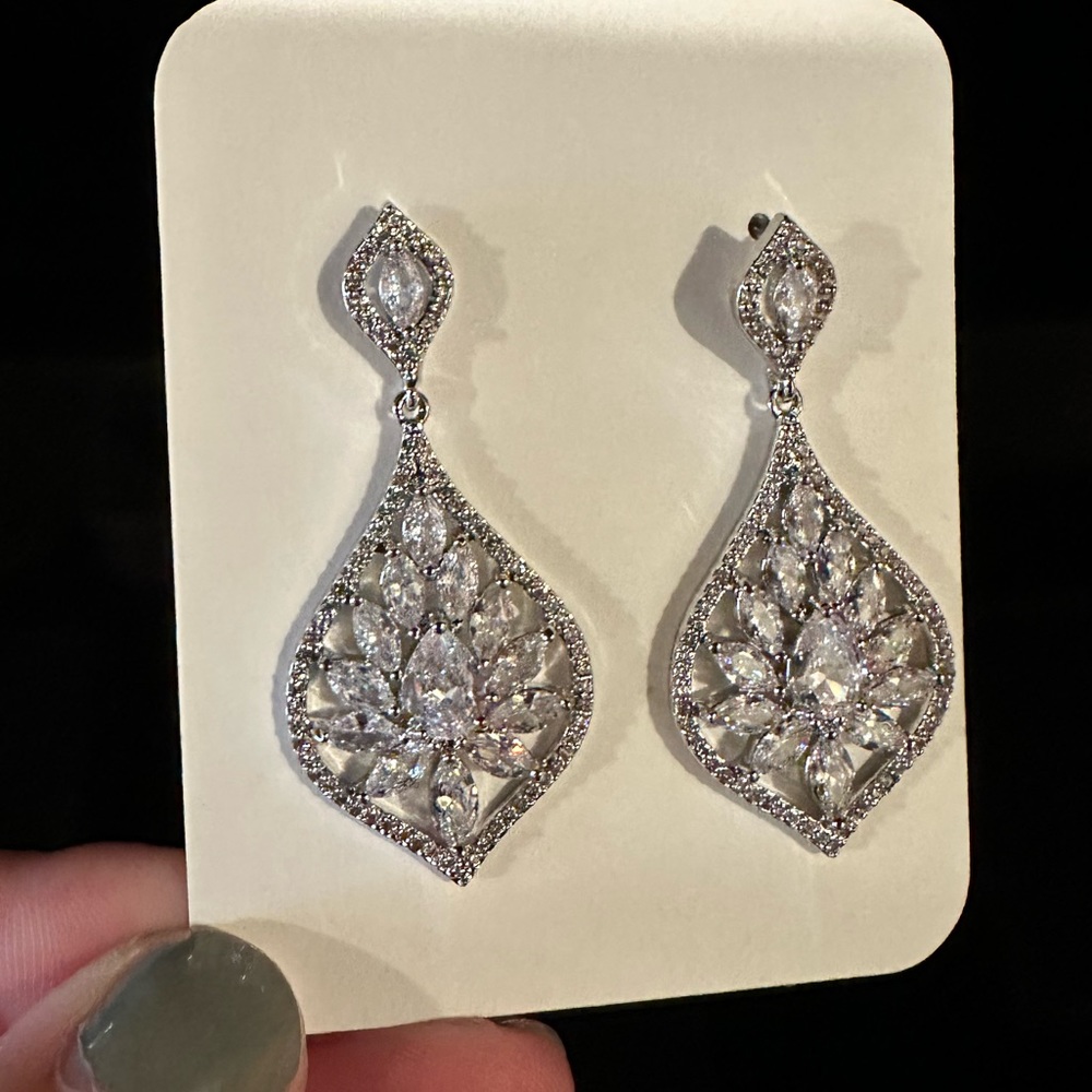 Bridal Sparkly Silver Earrings
